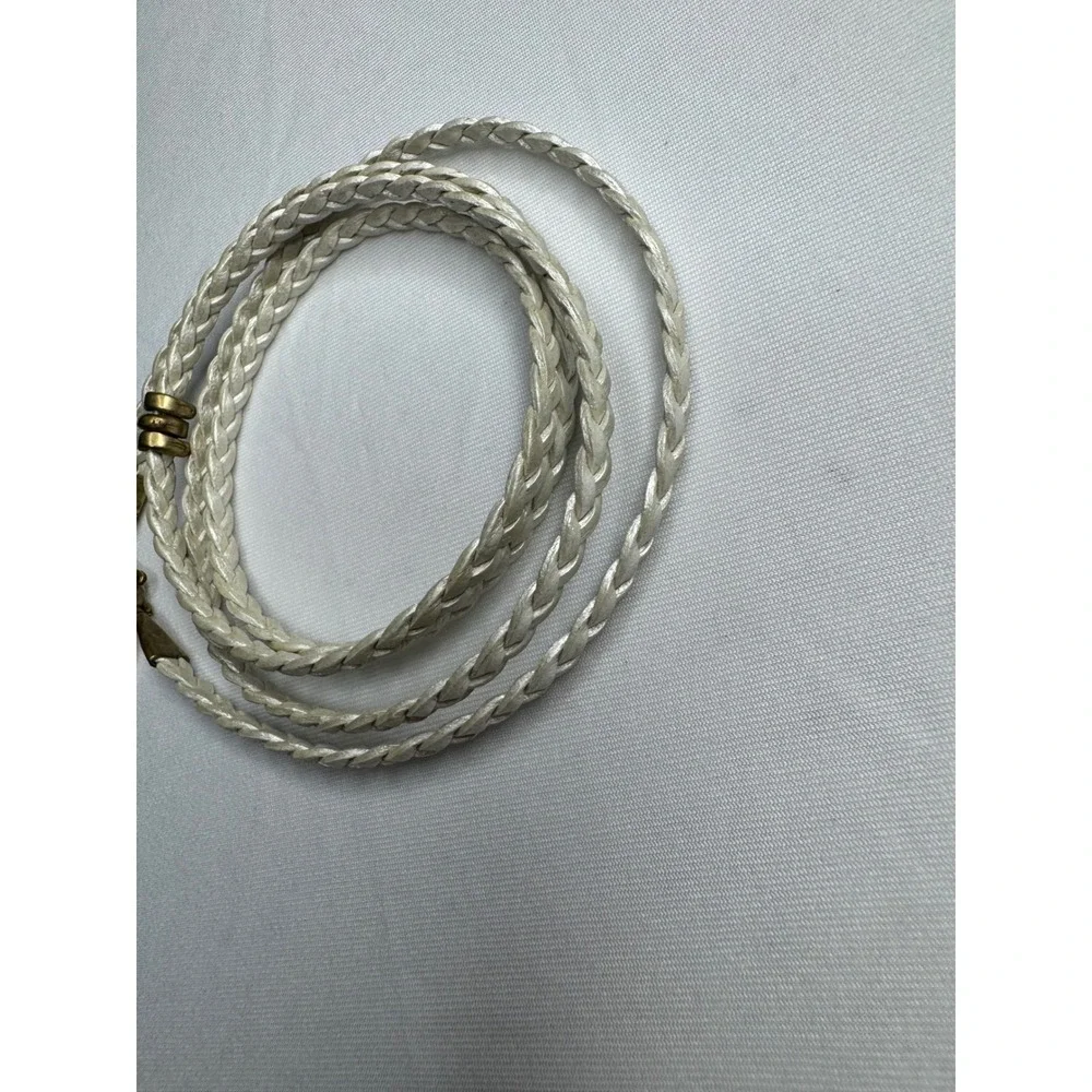 Boho Braided Wrap Bracelet Ivory White Cord Antique Brass Hardware Multi Strand